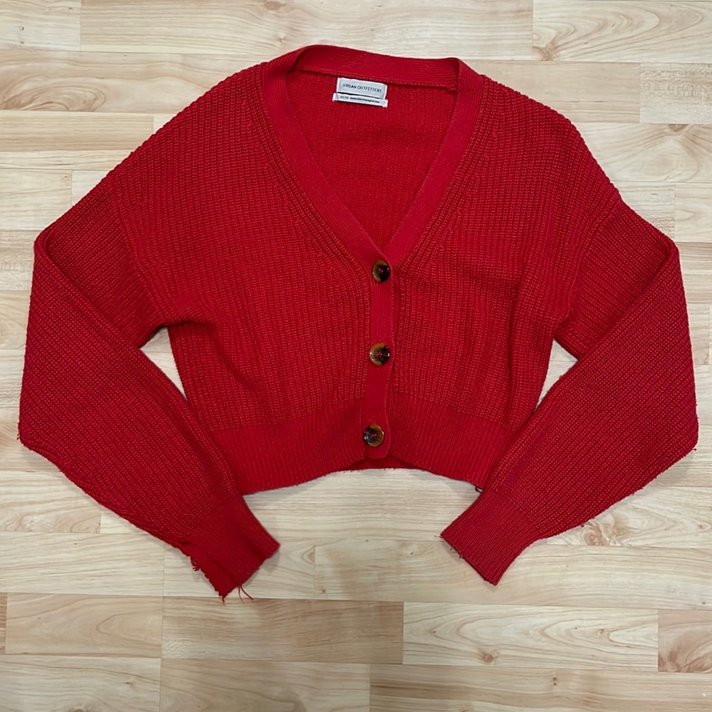 Cropped Red Cardigan